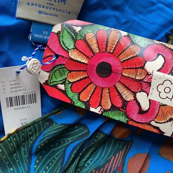 Anthropologie Farm Rio Blue puff sleeve maxi dress size XS - Picture 14 of 16